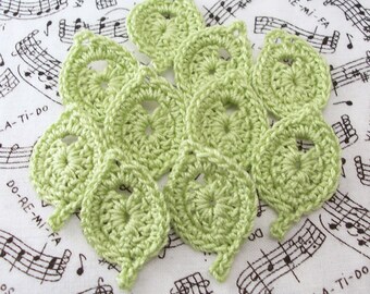 Crochet Leaves|Leaf Appliques|Wasabi Leaves|Leaf Embellishments