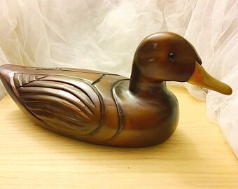 Vintage large wooden duck, carved wooden duck, duck figurine, duck decoy