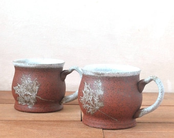 Set of 2 Mugs, 20 oz. Coffee Mug, Wheel Thrown Mug, Autumn Leaf Mug, Ceramic Mug, Rustic Pottery Mug, Christmas Gift Mug, Stoneware Mug