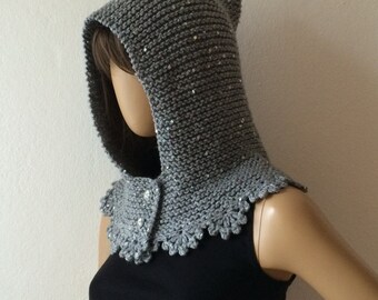 Knitted Hood, Scoodie, Gift for Her, Hooded Scarf, Knit Hood, Hooded Cowl, Hood Scarf