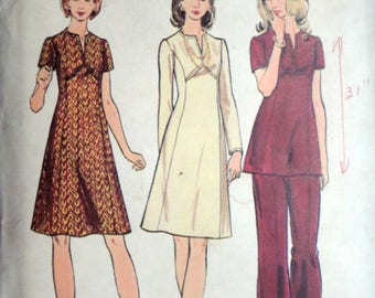 Vintage 70's Butterick 6846 Sewing Pattern, Women's Half-Size Dress, Tunic, And Pants, Size 18 1/2, 41 Bust, Retro 1970's