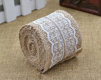 Hessian & White Lace Ribbon, hessian ribbon, diy wedding, bomboniere, wedding favors, rustic wedding, burlap, rustic wedding, jute ribbon
