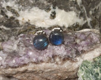 Labradorescence Exists 7mm Round Cabochon Labradorite Stud Earrings Earings Titanium Post and Clutch Flash Sparkly Magic Hypo Allergenic