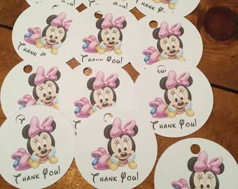 12 Baby Minnie Mouse Party Favor Thank You Tags (can be personalized)