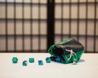 Forest Green & Navy Blue - Four-Sided Leather Dice Bag