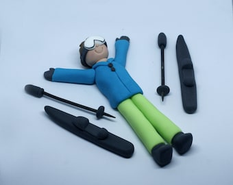 Handmade Edible Personalised Sugar Skiing Skier Birthday Cake Topper Decoration