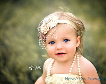 Vintage Shabby Chic Premium Birdcage Veil Net Satin Rosettes Baby Child Girls Headband