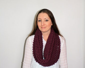 Knit Scarf Cowl, Purple Knit Infinity Scarf, Knit Chunky Scarf, Knit Cowl, Aurora Scarf - Fig
