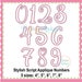 Stylish Script Numbers Birthday Set Applique Digital Machine Embroidery Design 5 Sizes, number applique, stylish script applique numbers