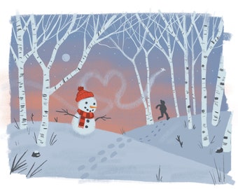 Snowman in Winter Art Print