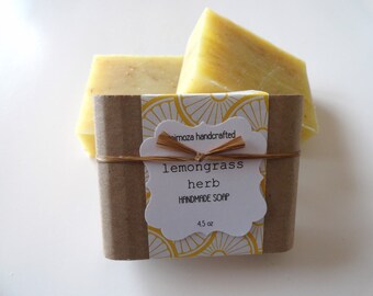 Handmade Lemongrass Herb Soap, Cold Process Soap, Vegan Soap 4.5oz