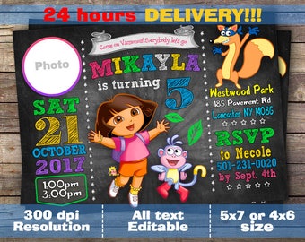 Dora the Explorer Invitation, Dora the Explorer Birthday, Dora the Explorer Invites, Dora the Explorer Party, Printable, Custom, Evite, Card