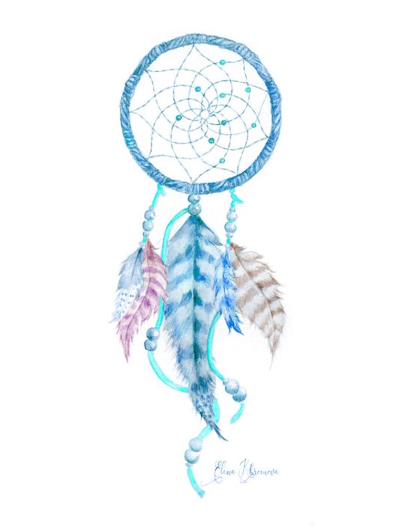 BLUE DREAMCATCHER PRINT watercolor Dream Catcher Wall Art