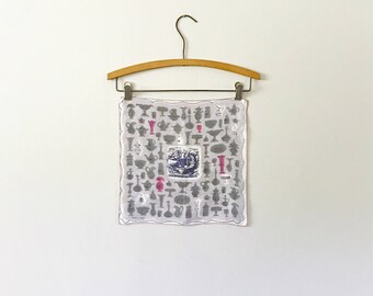 Mid Century Tammis Keefe Handkerchief - Pink / Grey Vessels / Glass Dishes / Still Life