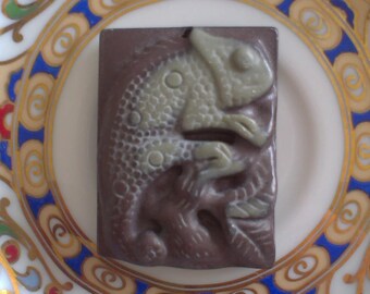 Great original pattern Chameleon carved Ribbon Jasper pendant