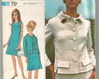 7301 Simplicity Sewing Pattern Sleeveless Collarless Dress Lined Jacket Size 12 32B Vintage 1960s