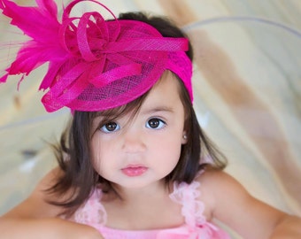 Toddler Fascinator, Baby Little Girl's Fascinator, Tea Party Hat, Church Hat, Kentucky Derby Hat, Pink Hat, Tea Party Hat, Baby Fascinator,