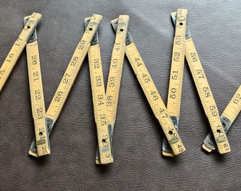 Vintage Folding Rule, Carpenters Folding Rule, Wood and Brass Ruler, Free Shipping