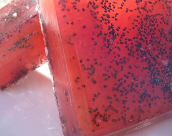 Raspberry Soap, Red Soap with Poppy Seeds, Raspberries Scented Soap, Vegan Soap, Black Polka Dots, Homemade Soap, Bar Soap