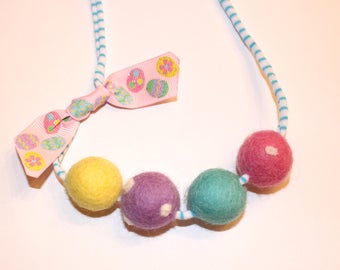 Easter Eggs Felted Wool Ball Necklace