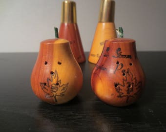 2 Sets Vintage Wood Salt and Pepper Shakers 1960's