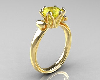 Modern Antique 14K Yellow Gold 1.5 Carat Yellow Topaz Solitaire Engagement Ring AR127-14YGYT