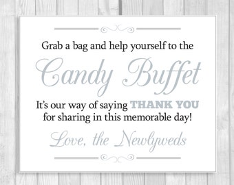 SALE Grab a Bag and Help Yourself to the Candy Buffet 8x10 Printable Black, White and Silver Wedding Reception Sign - Instant Download