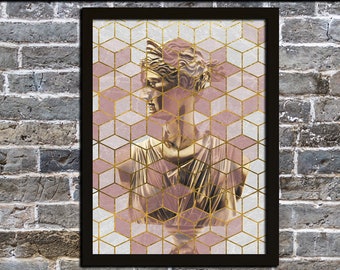 Geometric Blush & Gold Roman Bust Printable Wall Art
