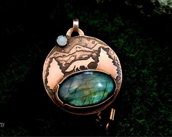 Copper labradorite pendant, Labradorite pendant, Blue labradorite pendant, Labradorite necklace, fox labradorite necklace, Fox pendant, fox