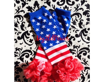 4th of JULY Leg Warmers. Red white and blue, American Flag Leg Warmers, Striped Leg warmers, Star leg warmers, Ruffle leg warmers