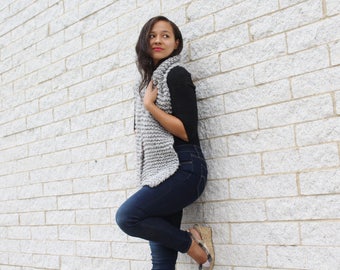Grey knit Scarf, Chunky Knit Scarf- The Seoul scarf- Long wrap scarf, Knit wool scarf, Grey scarf, Gift idea