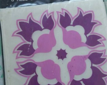Vintage kitsch rare Dunlop covertiles in a lovely 1960s/1970s pink and purple pattern retro