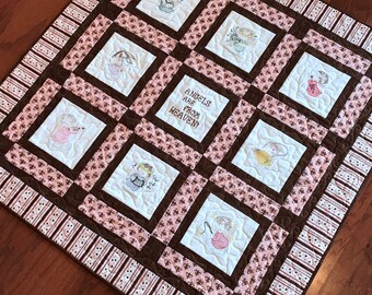 Baby girl quilt, baby blanket, embroidered quilt, Quiltsy handmade, Item #317