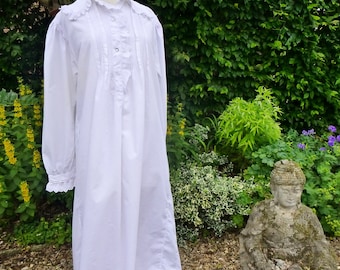 Antique English Cotton Nightshirt with Fine Pleats & Broderie Anglais Trim