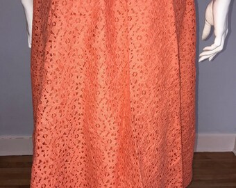 Vintage 90s Bright Peachy Coral Eyelet Skirt Sz S