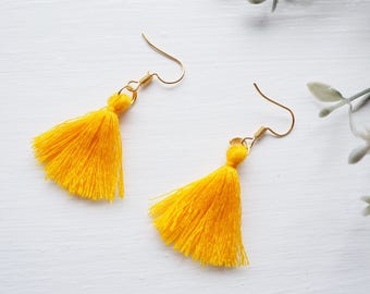 New statement mini fringe tassel earrings | boho tassel dangle drop earrings
