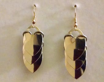 Gold Shiny Triple Dragon Scale Earrings
