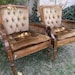 1960s Mid Century Caned Tufted Club Chairs Armchairs // Velvet Velour Pair // Scratches Wear // Free California Local Pick Up