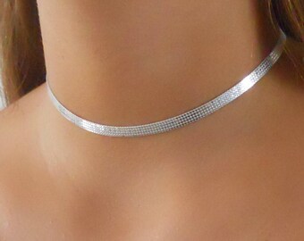 Sterling Silver Choker, Sterling Silver Collar Necklace, Silver Choker Necklace, Layering Necklace, Thick Silver Necklace, #301