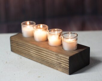 Reclaimed Wood Candle Holder, Glass Votive Holder, Rustic Home Decor, Wooden Tealight Holder, Modern Farmhouse, Housewarming Gift,