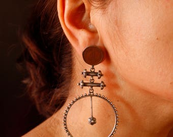 Wheel with Vintage Coin - Earrings