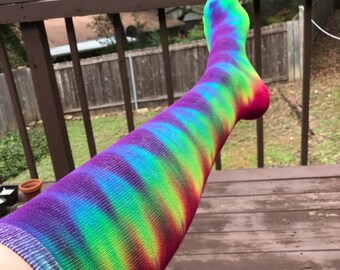 Knee High Socks - Rainbow Tie-Dye Socks - Made-to-Order
