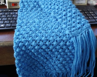 Beautiful Blue Coral Popcorn Stitch Scarf