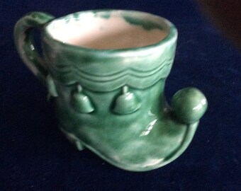 Vintage small green elf boot planter