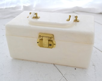 1950s White Pearlescent Lucite Small Train Case