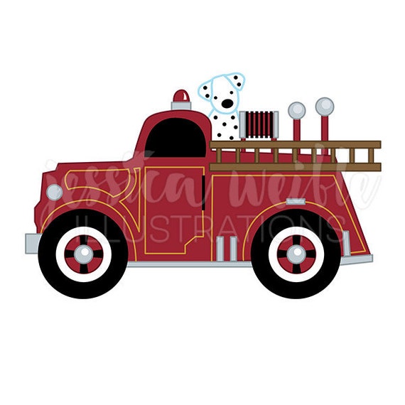 Download Vintage Fire Truck with Dalmatian Cute Digital Clipart Fire