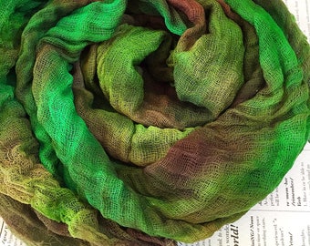 Hand Dyed Lightweight Open Cotton Gauze/Scrim for Nuno Felting, Wraps and Needlecraft