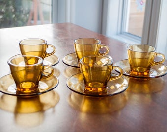 Vintage 6 cups Amber Glass - Bormioli Vitrosax Glass Coffee or Tea