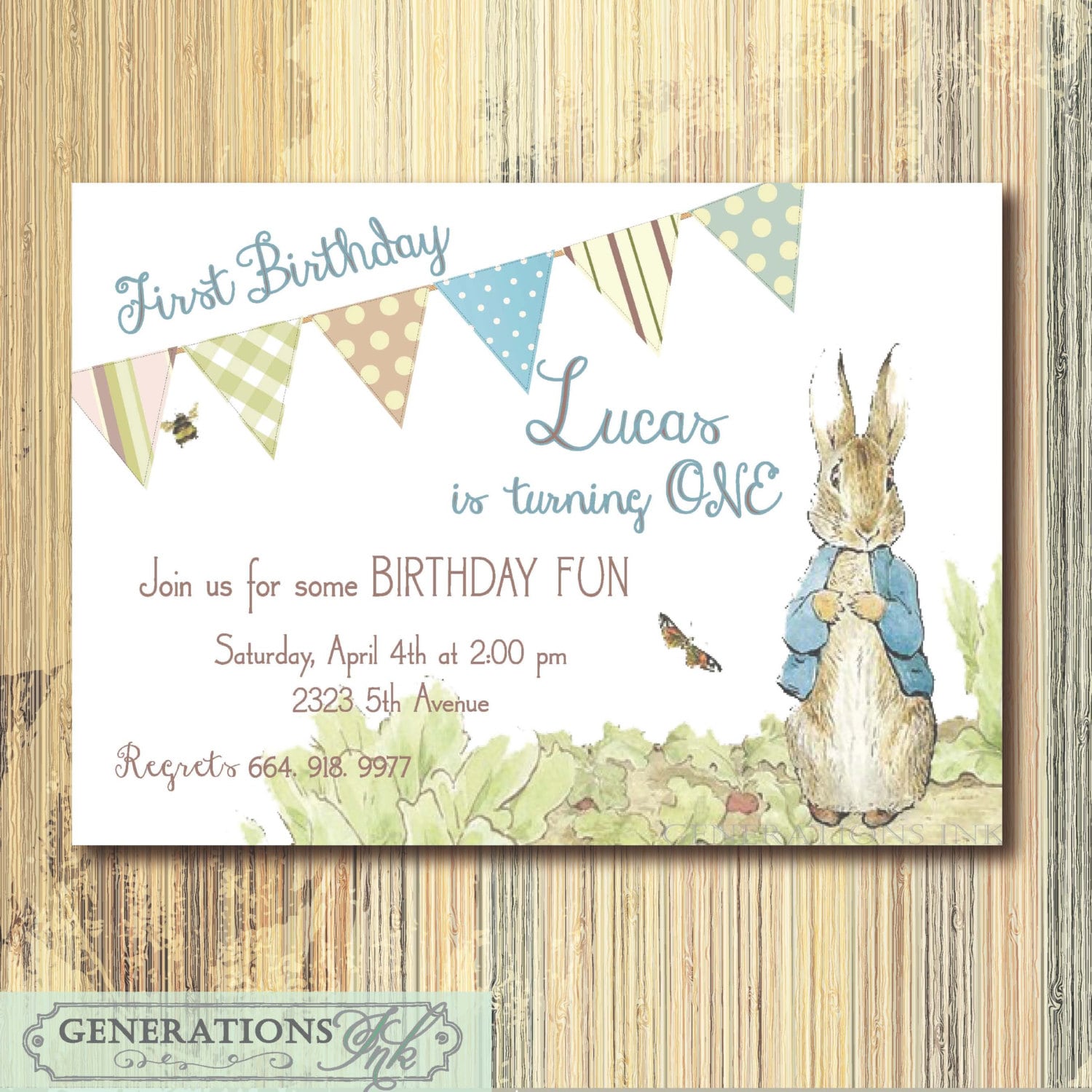 Vintage Peter Rabbit Birthday Invitation Printable Digital