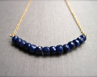 September Birthstone Necklace, Sapphire Gemstone Necklace, Blue Gemstone Necklace in 14K Gold Fill, Navy Blue Stone
